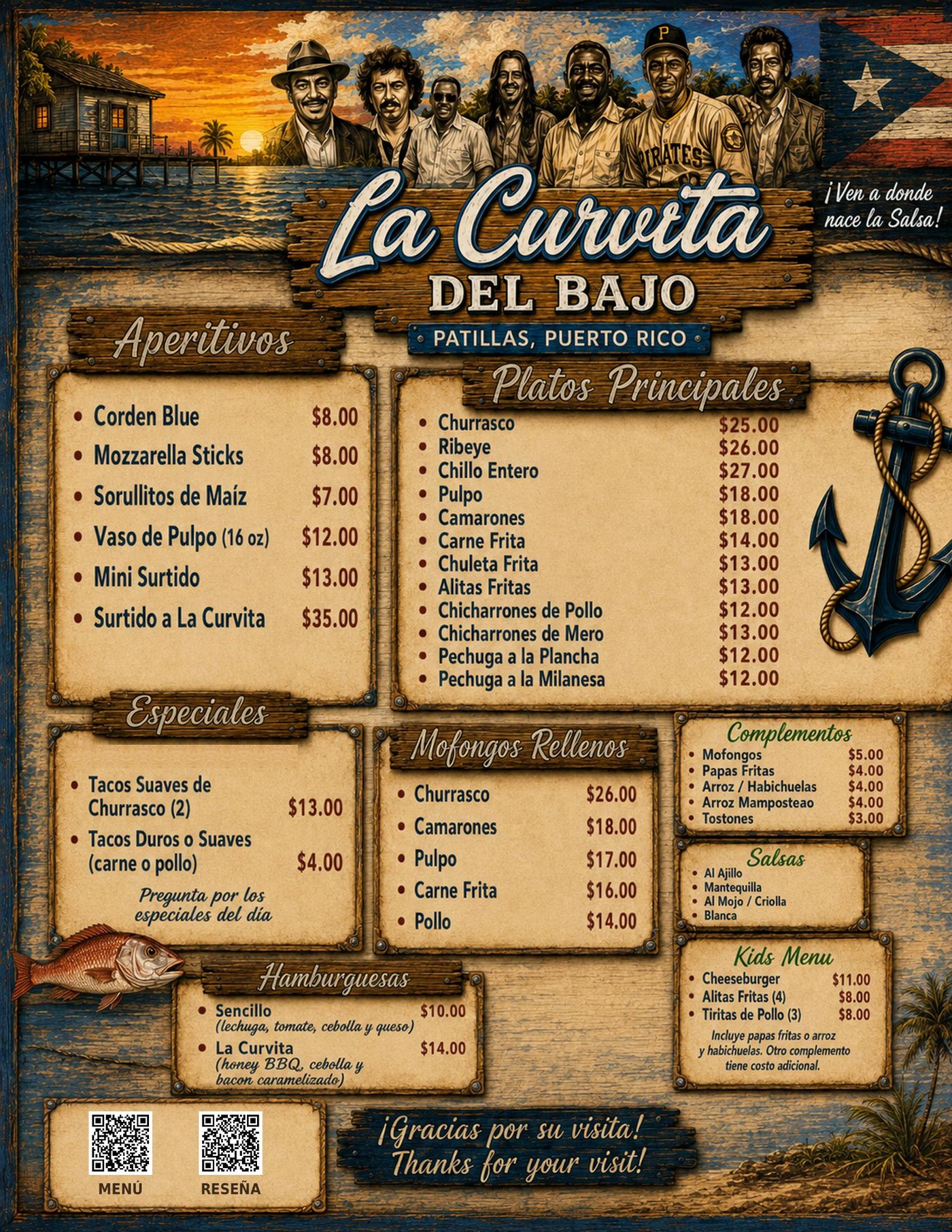 Menú completo de La Curvita del Bajo